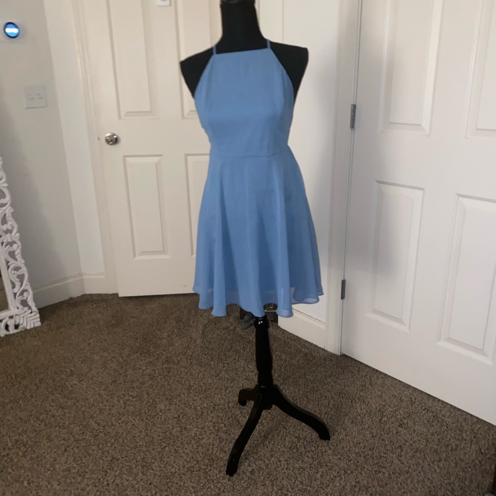 Lulu's Sky Blue Halter Fit-and-Flare Dress
